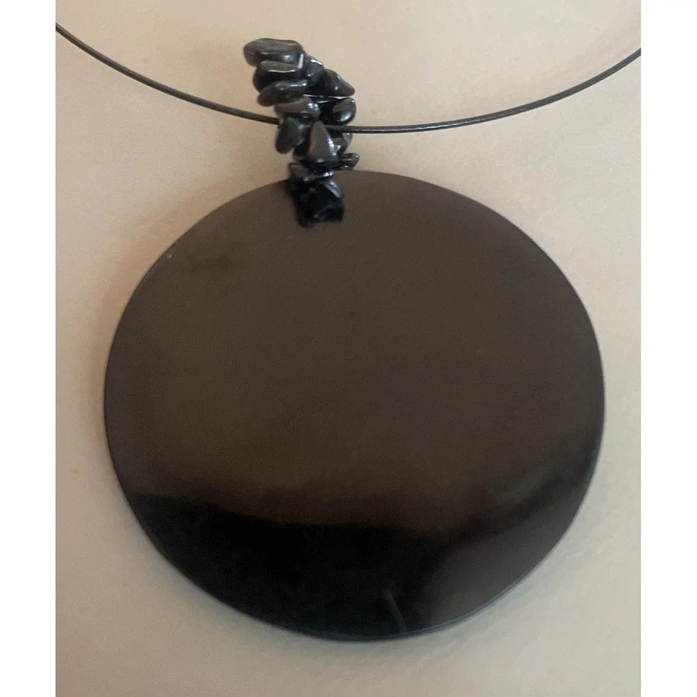Vintage Choker Necklace & Shell Pendant Handmade Black